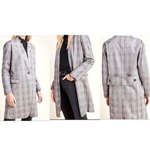 Blank NYC Anthropologie Renegade Faux Suede Plaid Longline Jacket Navy Grey XS
